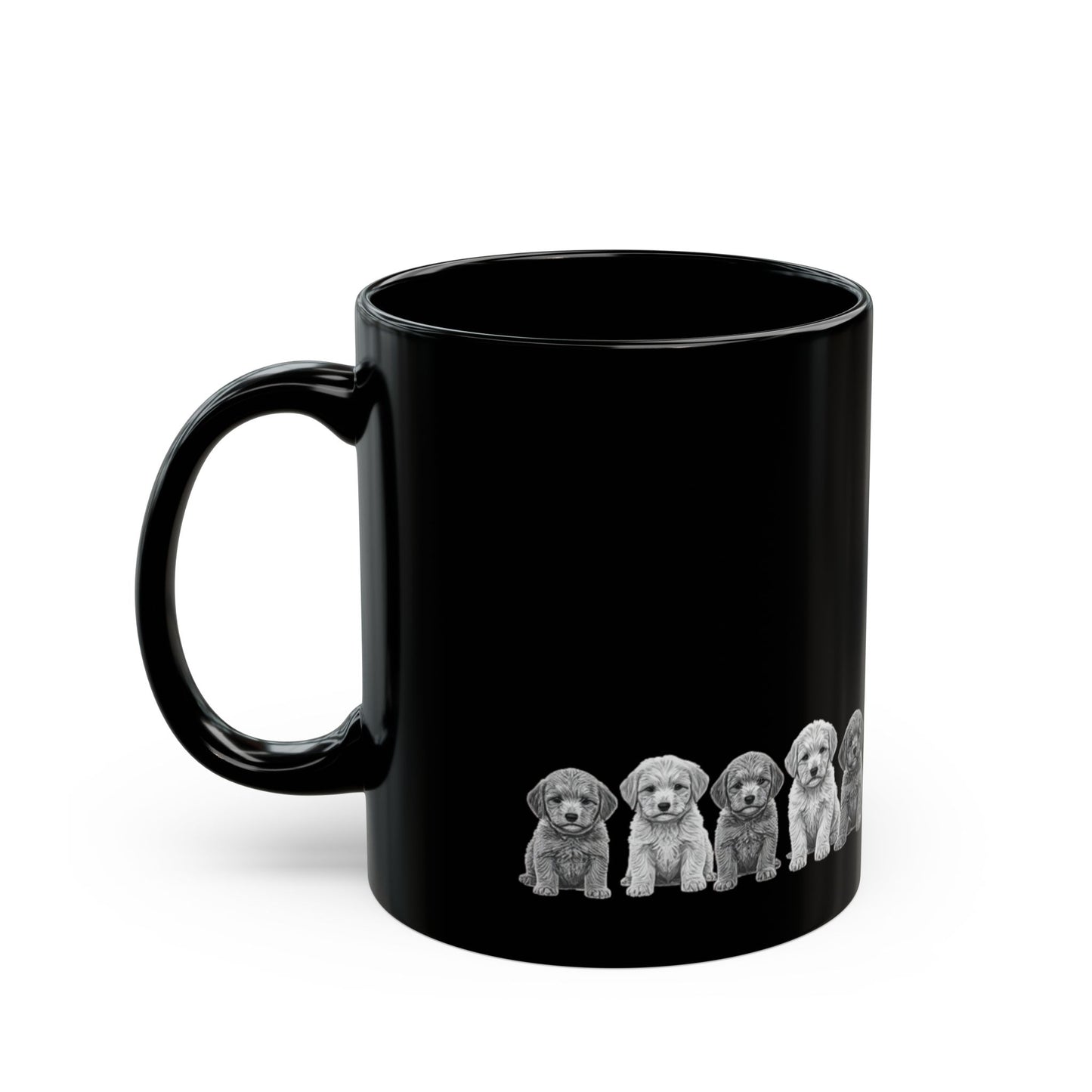 cockapoo Puppy Lineup Black Ceramic Mug — Cute Dog Coffee Tea Cup (11oz & 15oz)