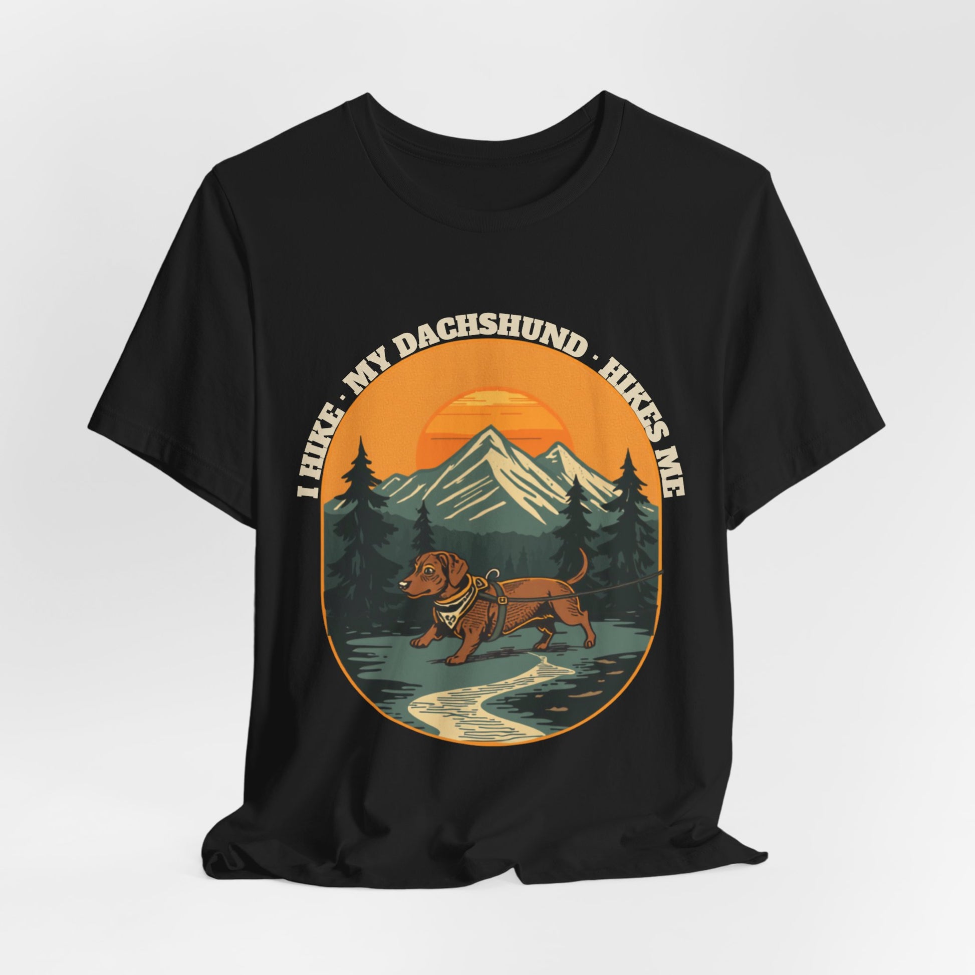 Navy dachshund hiking t-shirt for outdoor dog lovers