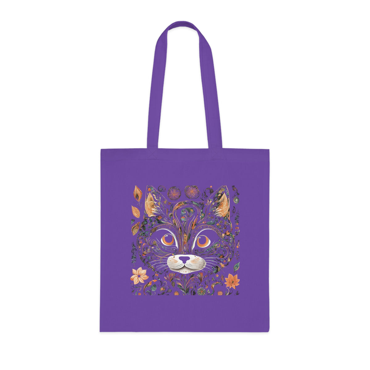 Cat cotton tote bag in black colourway — transparent cat design on dark background