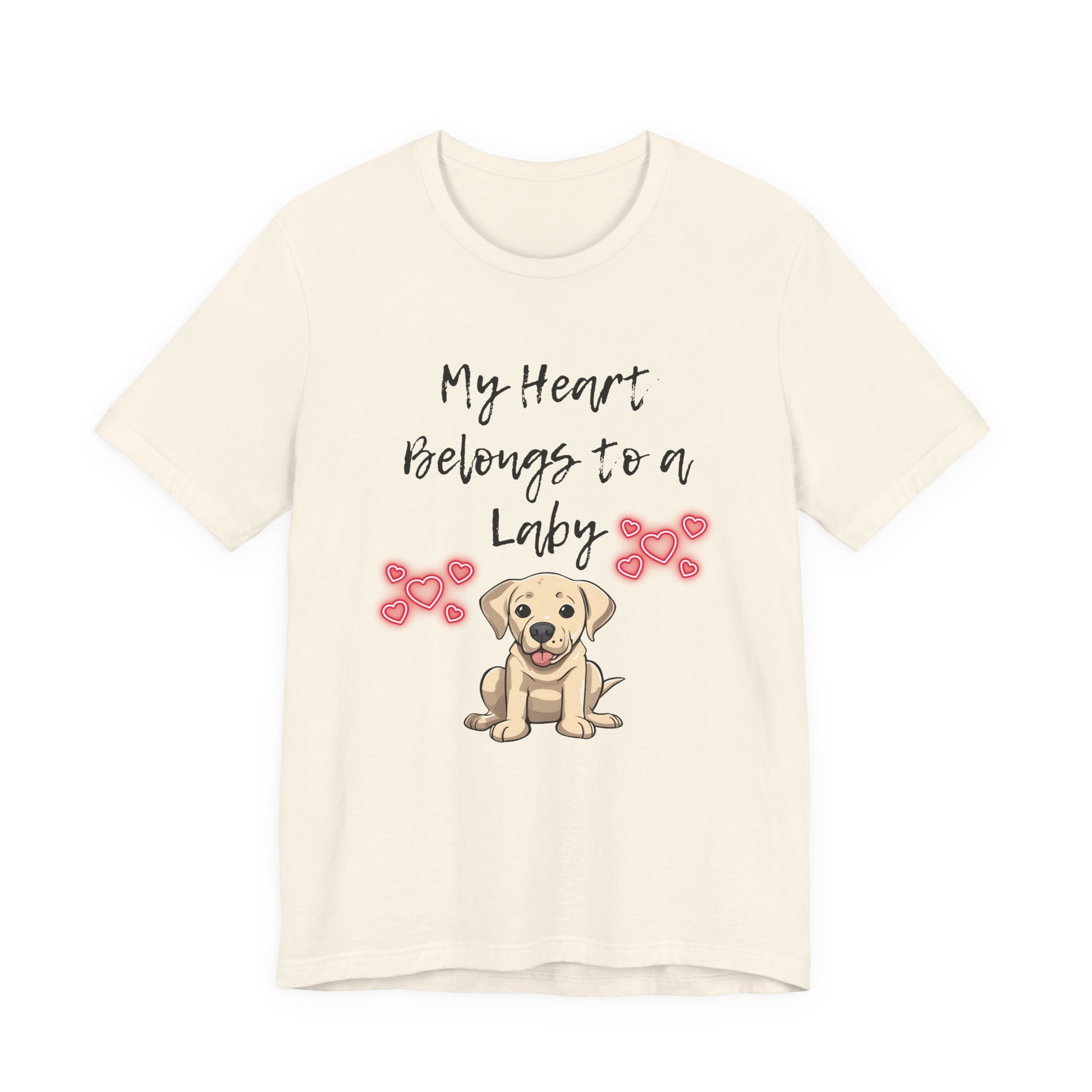 My Heart Belongs to a Laby Labrador t-shirt in Natural, flat lay front view