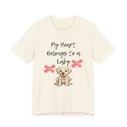My Heart Belongs to a Laby Labrador t-shirt in Natural, flat lay front view