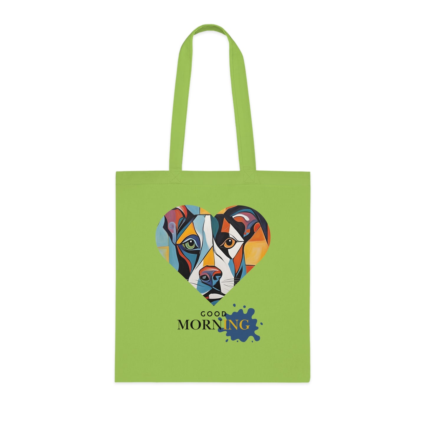 Cotton Tote Bag - Abstract Dog Heart Design with Good Morning Text-Sniffwaggleandwalk™