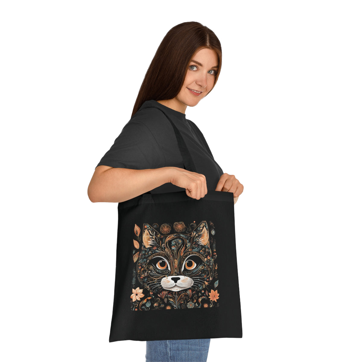 SniffWaggleNWalk™ transparent cat tote in lavender — close-up of cat illustration