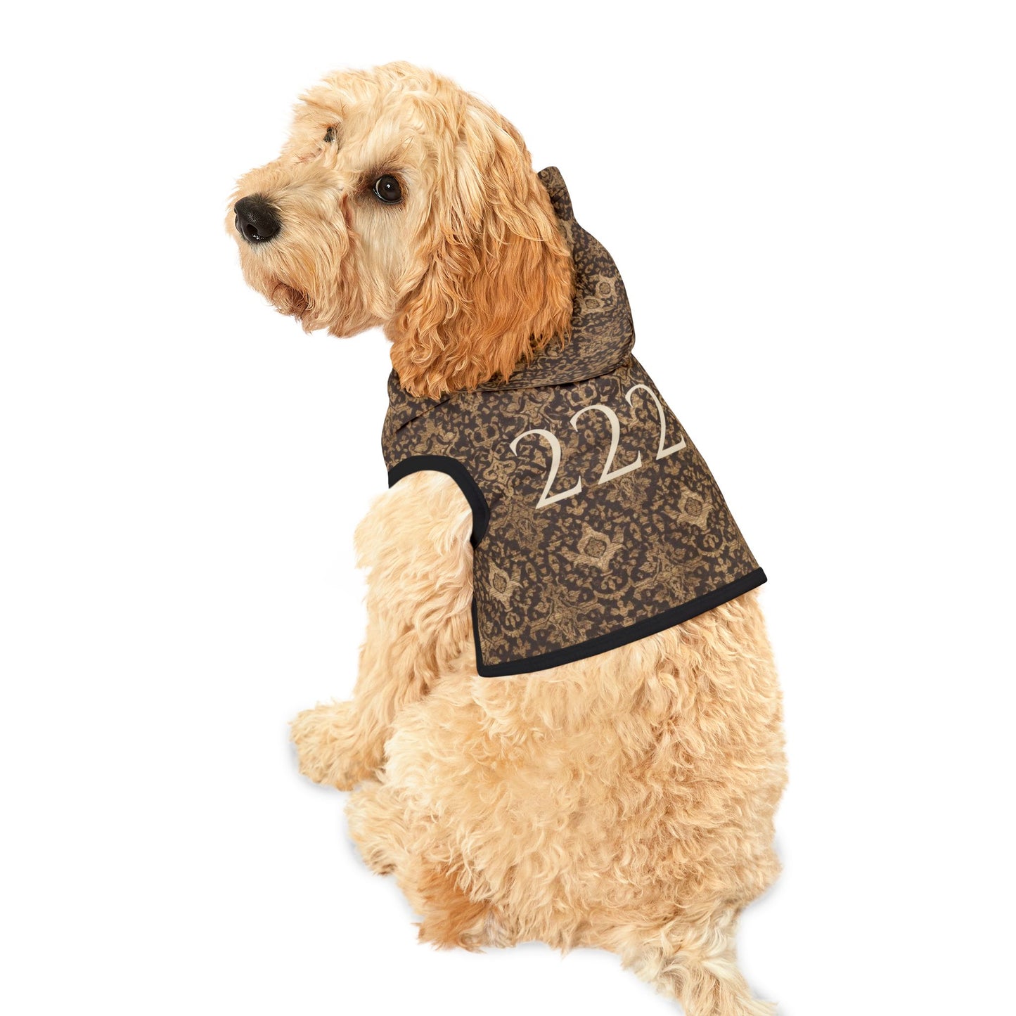 222 alignment pet hoodie in vintage brown from the Stillness Collection with spiritual tapestry-inspired design