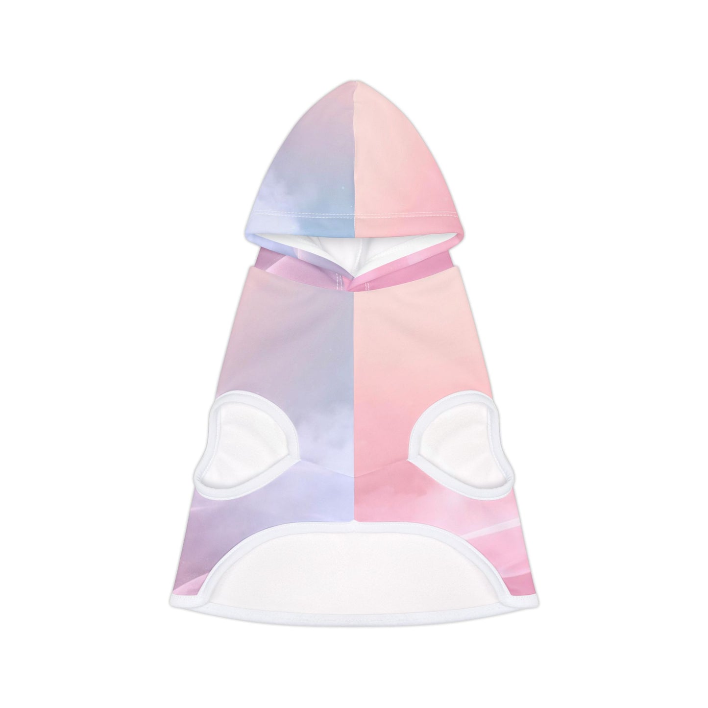 Small dog wearing pastel pink 222 angel number hoodie