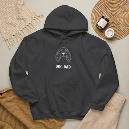 Maroon Cocker Spaniel Dog Dad hoodie, white feathered-ear line art