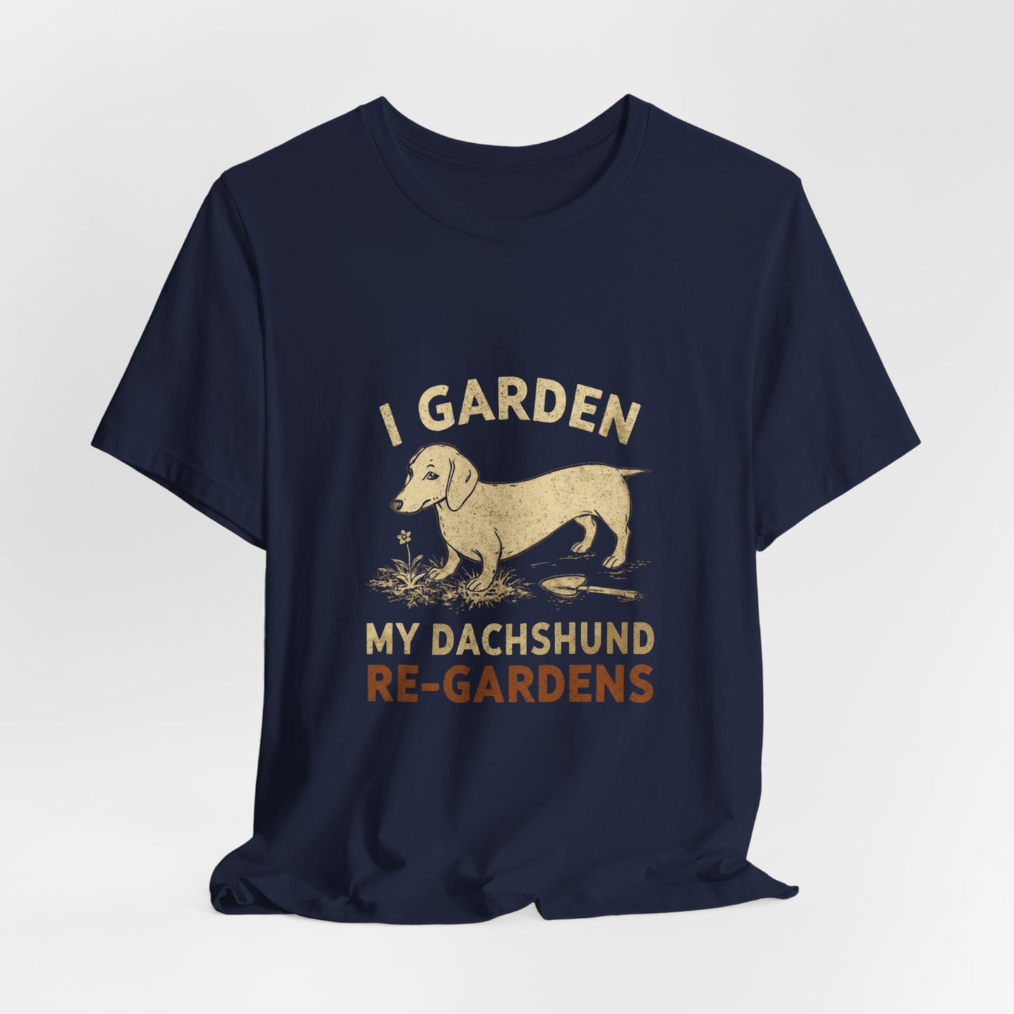 Dachshund Re-Gardens gardening tee model shot