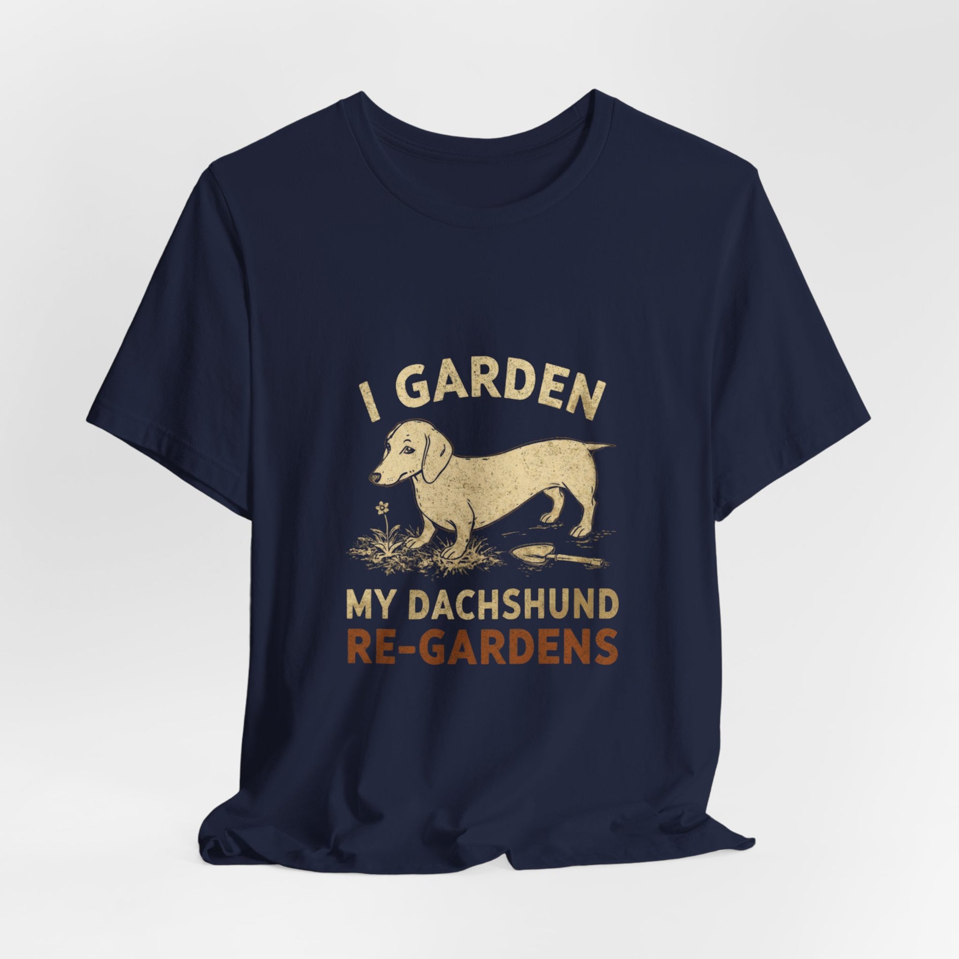 Dachshund Re-Gardens gardening tee model shot