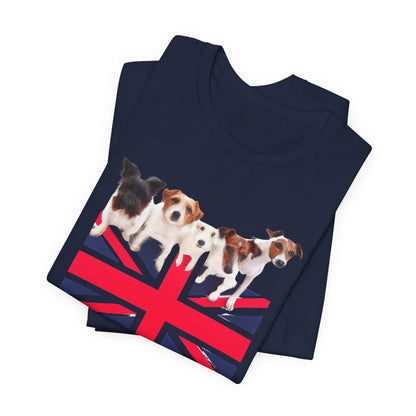 Union Jack Dog Pack T-Shirt — lifestyle shot of the Union Jack dog design