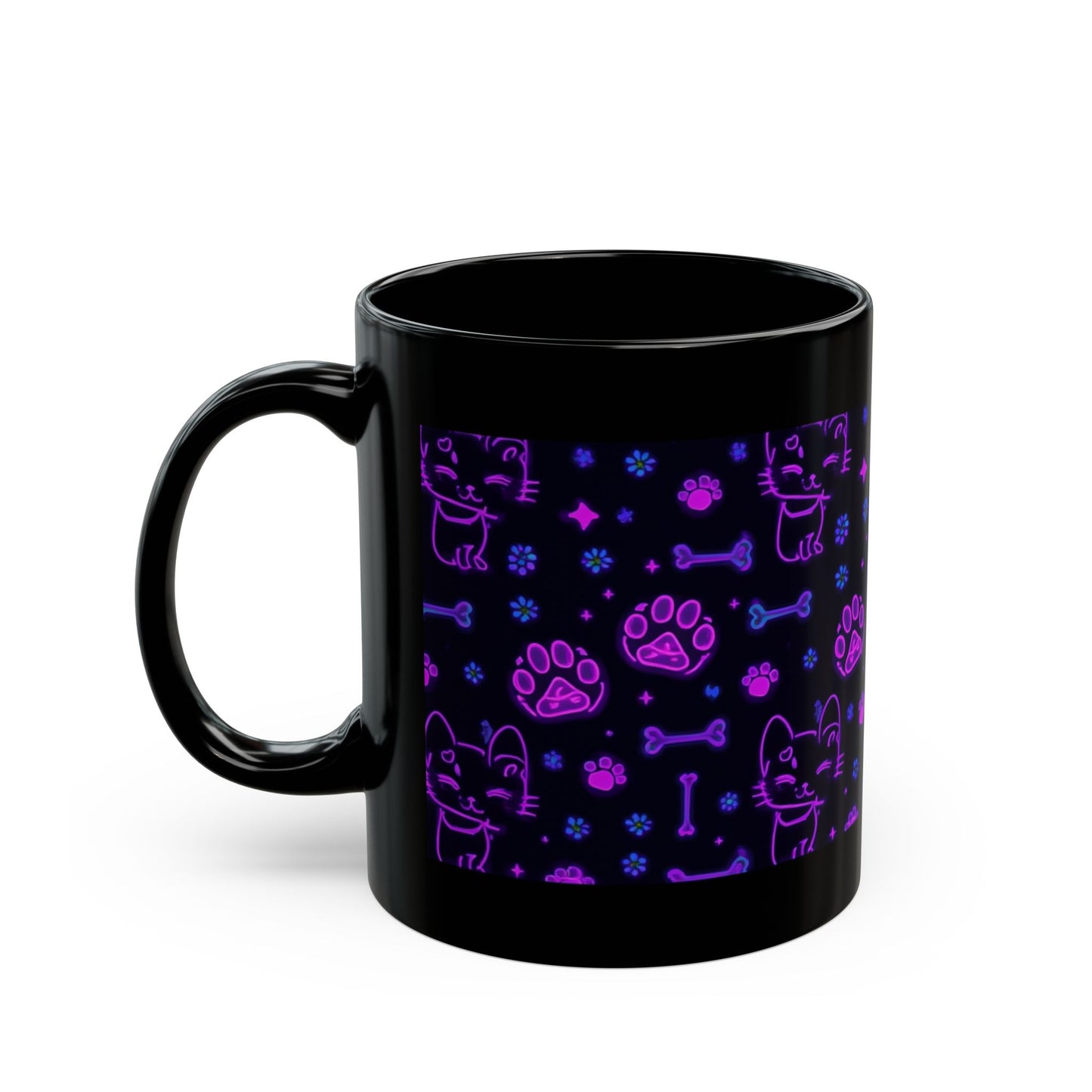 Neon cat Pattern Mug – Black Coffee Cup (11oz/15oz)