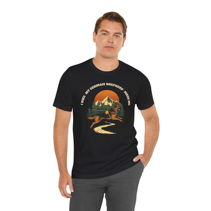 Black heather funny german shepherd hiking t-shirt front print