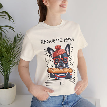 French Bulldog baguette pun graphic tee White colourway — SniffWaggleNWalk™