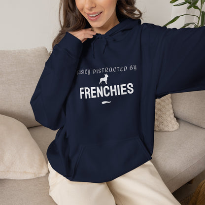 Frenchie funny hoodie dark heather sleeve detail