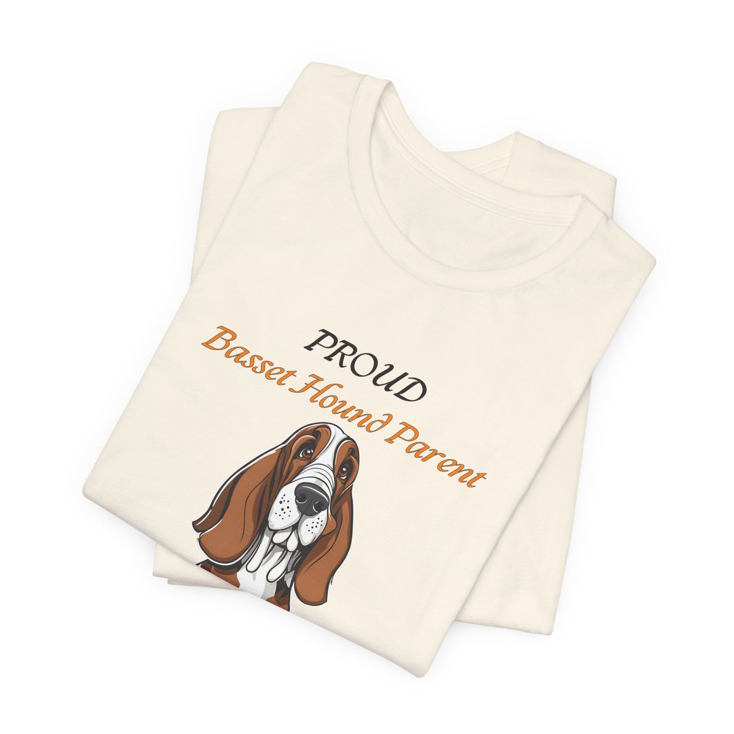 Proud Basset Hound Parent t-shirt in Natural, flat lay