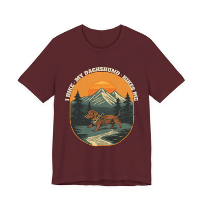 Maroon I Hike My Dachshund Hikes Me funny dog t-shirt back view