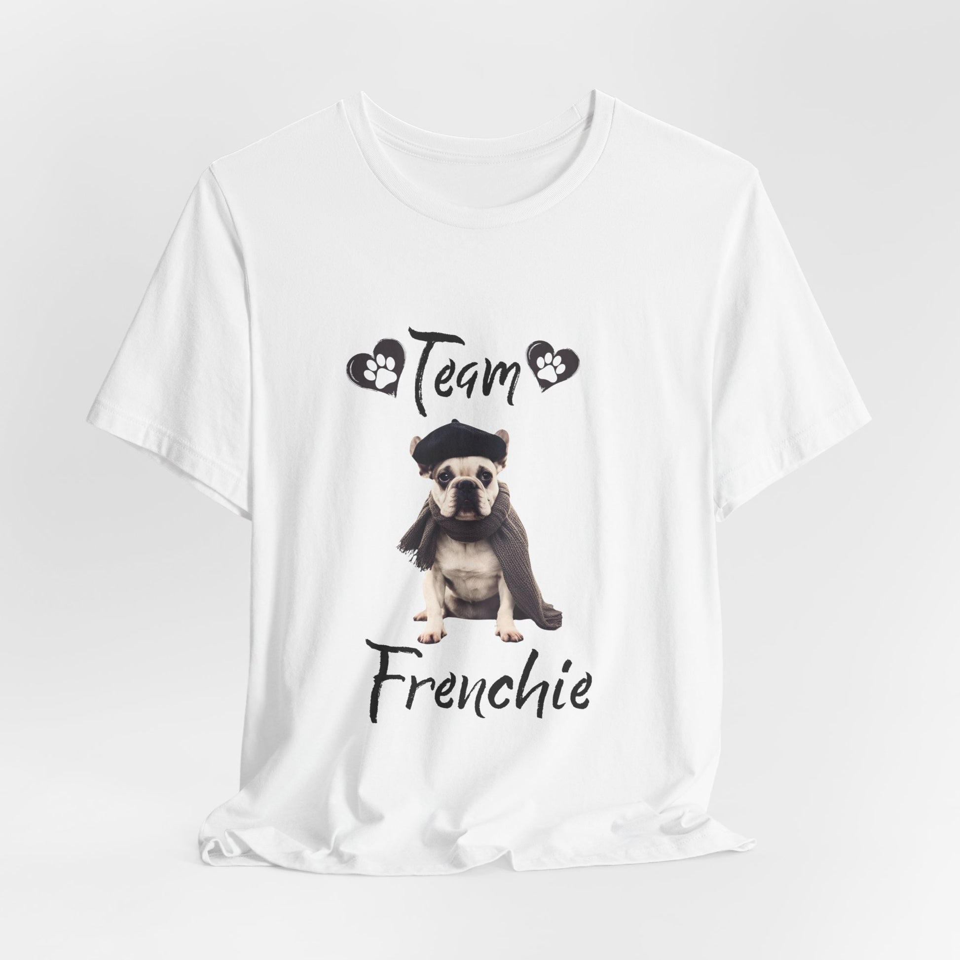 Team Frenchie French Bulldog t-shirt in White, flat lay