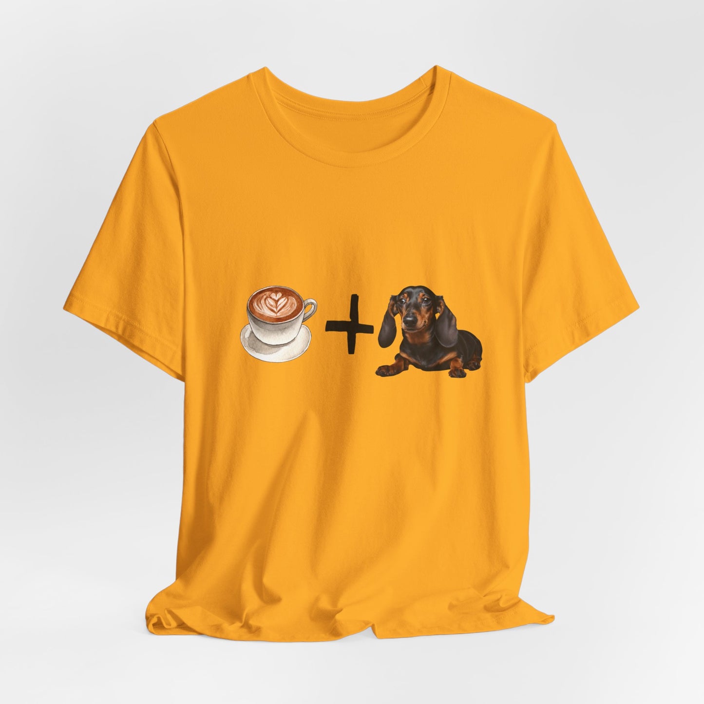 Coffee and Dachshunds T-Shirt — Gold — OEKO-TEX certified — SniffWaggleNWalk™