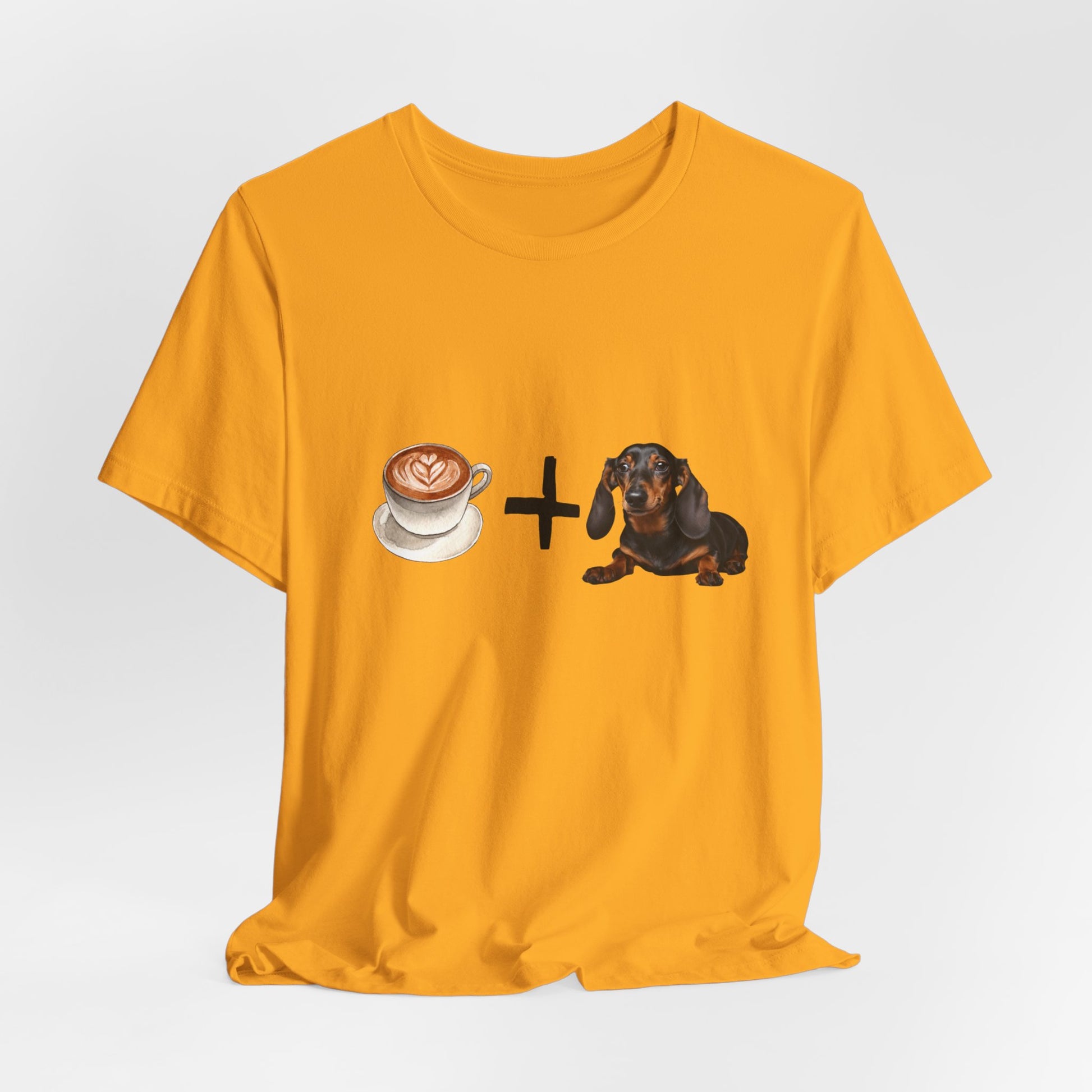 Coffee and Dachshunds T-Shirt — Gold — OEKO-TEX certified — SniffWaggleNWalk™