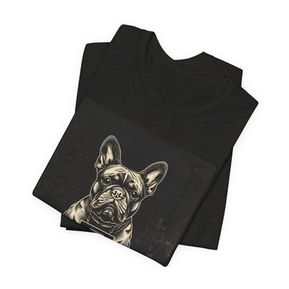 Sleeve and neckline detail on the French Bulldog True Crime Night Shift tee