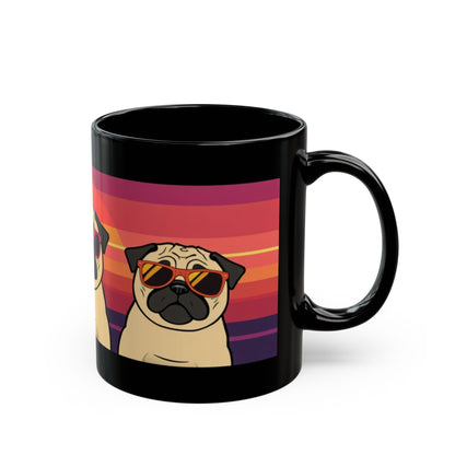 Pug retro sunglasses mug shown in hand