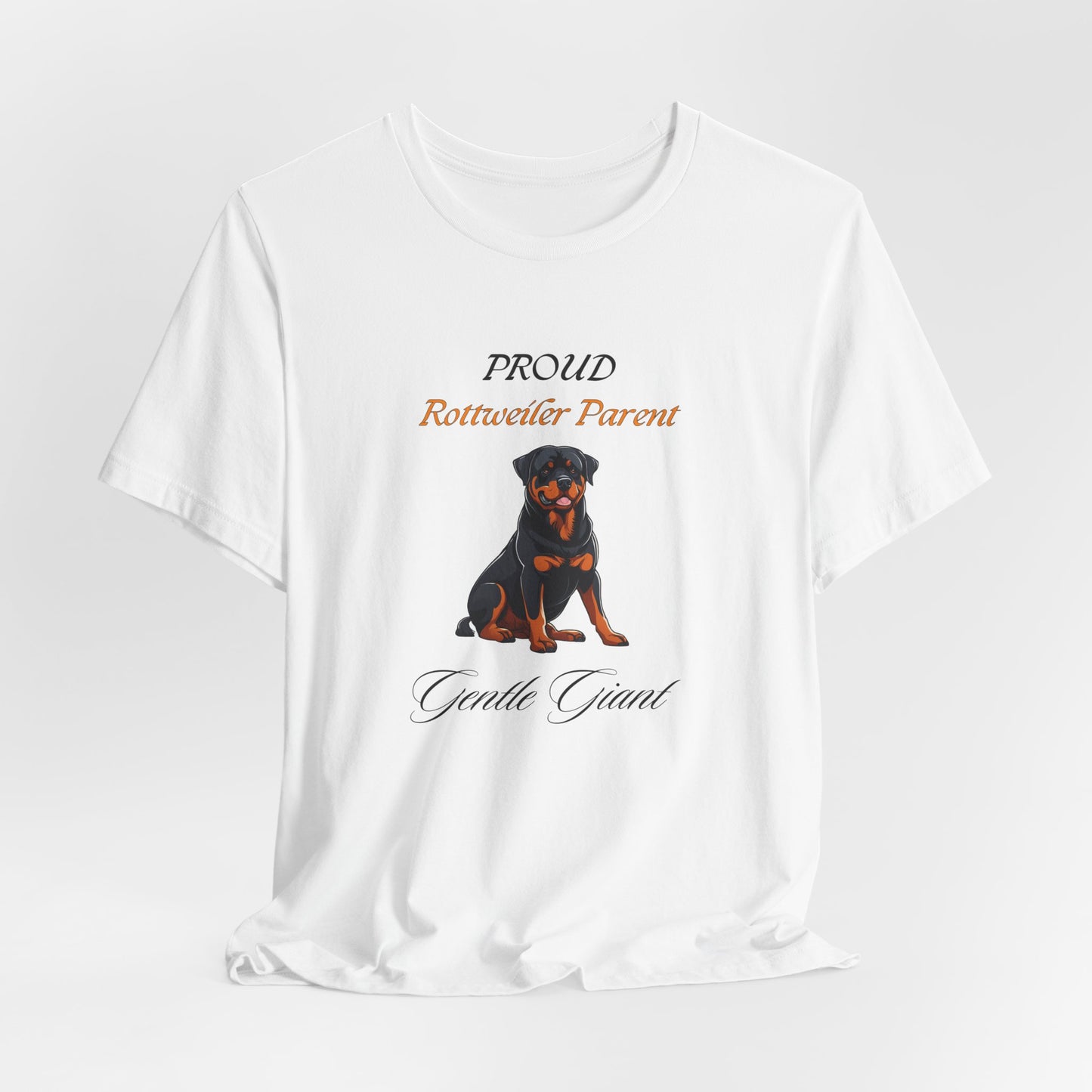 Proud Rottweiler Parent t-shirt flat lay on a neutral background