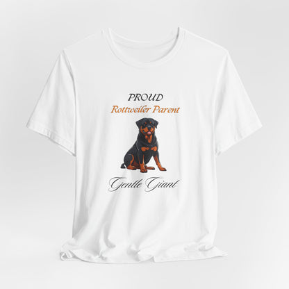 Proud Rottweiler Parent t-shirt flat lay on a neutral background