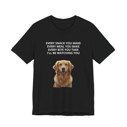 Personalized dog photo t-shirt in Black, flat lay close-up of front design with custom pet photo