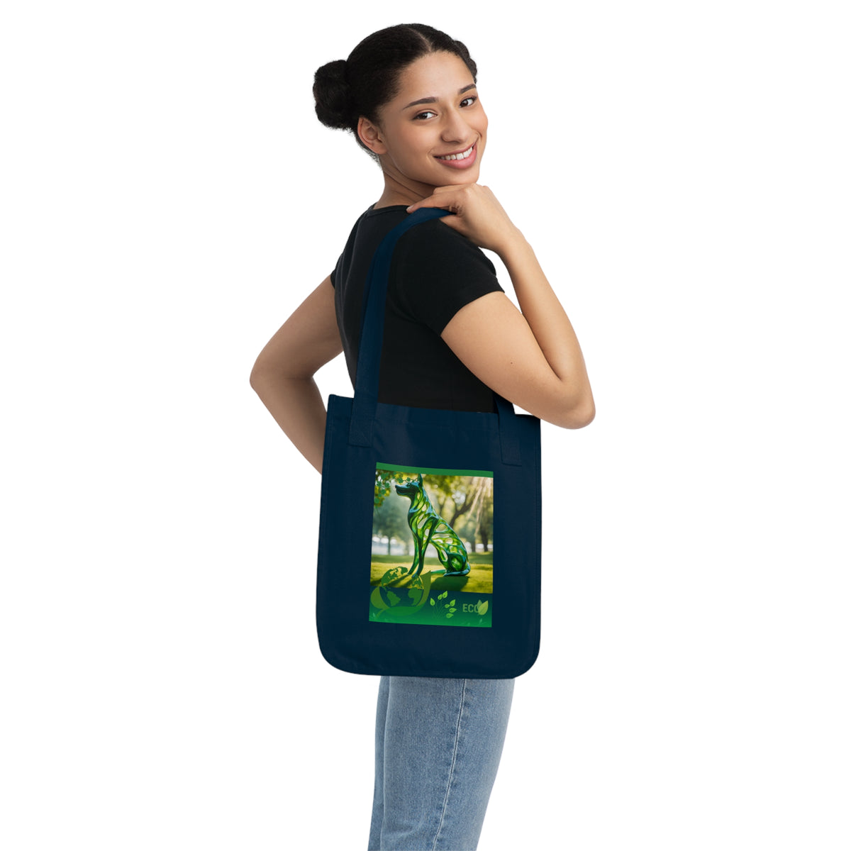 SniffWaggleNWalk™ canvas eco tote — flat lay comparing Natural and Navy colourways