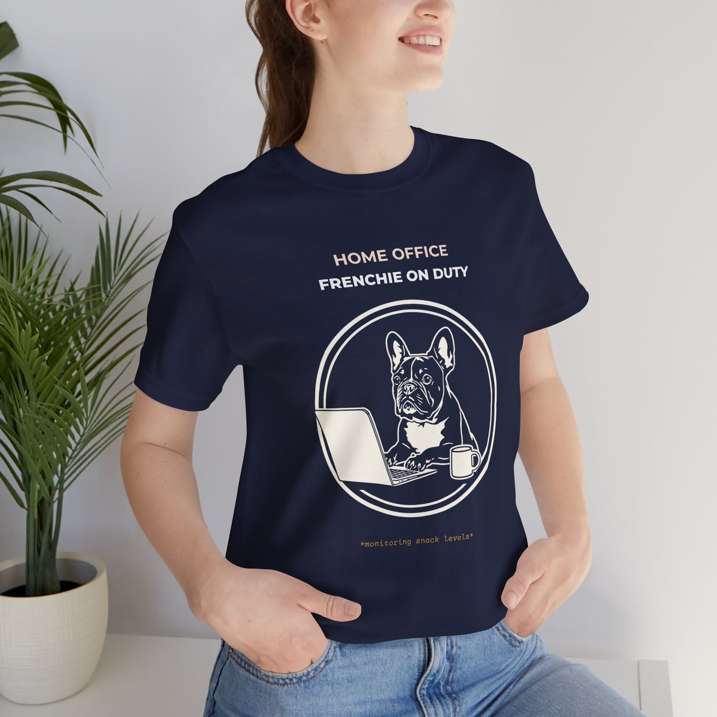Home Office Frenchie Tee — "Home Office Frenchie On Duty" Dog Laptop T-Shirt