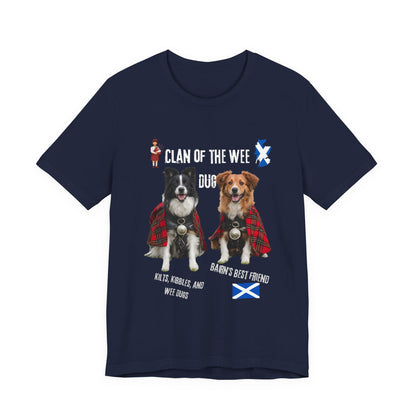 Clan of the Wee Dug t-shirt in dark grey heather, Scottish humour dog owner gift SniffWaggleNWalk