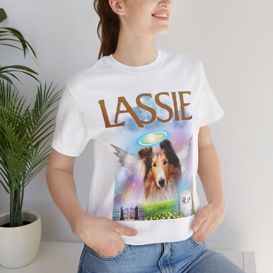 RIP Lassie T-Shirt — White — Rough Collie tribute tee — SniffWaggleNWalk™