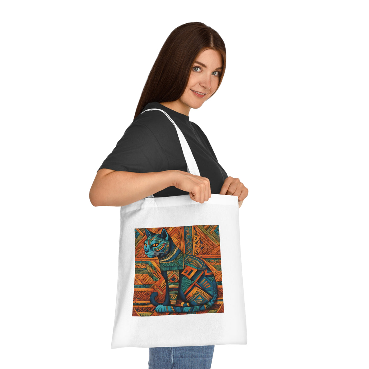 SniffWaggleNWalk™ Egyptian cat tote — back view showing design on both sides
