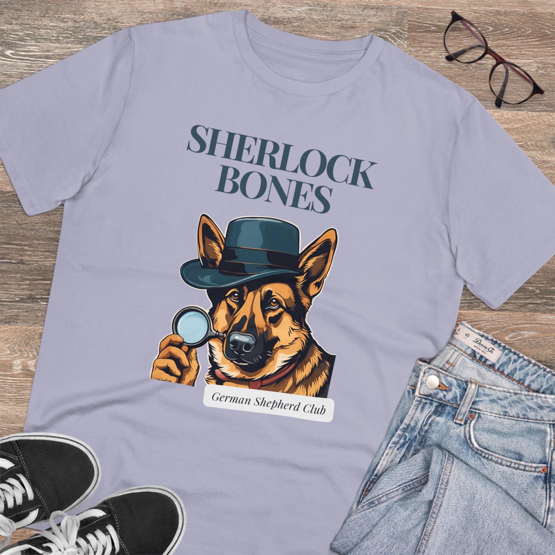 "SHERLOCK BONES" Organic Creator T-shirt - Unisex by Sniffwaggleandwalk™ - Sniff Waggle And Walk