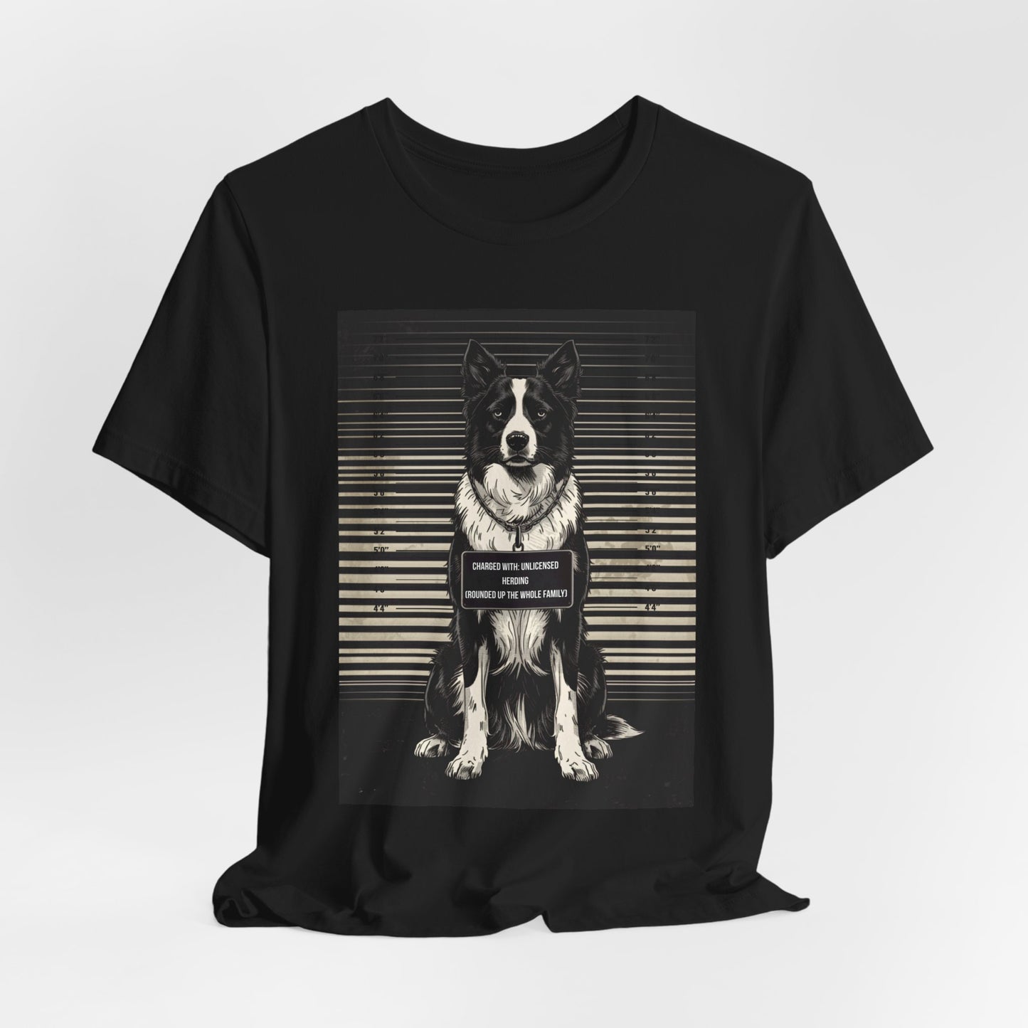 Border Collie True Crime Night Shift t-shirt colour options, black, dark grey heather, black heather