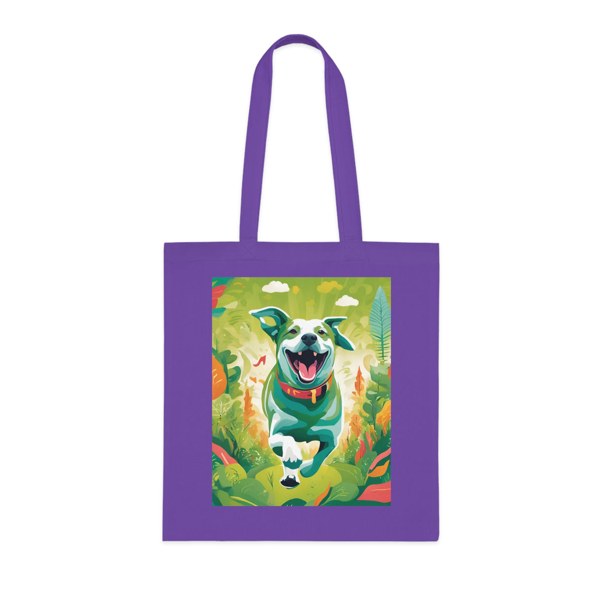 Dog art cotton tote bag in black colourway — painted running dog design on dark background