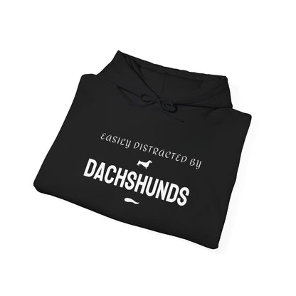 Dachshund hoodie in Dark Heather grey with white lettering