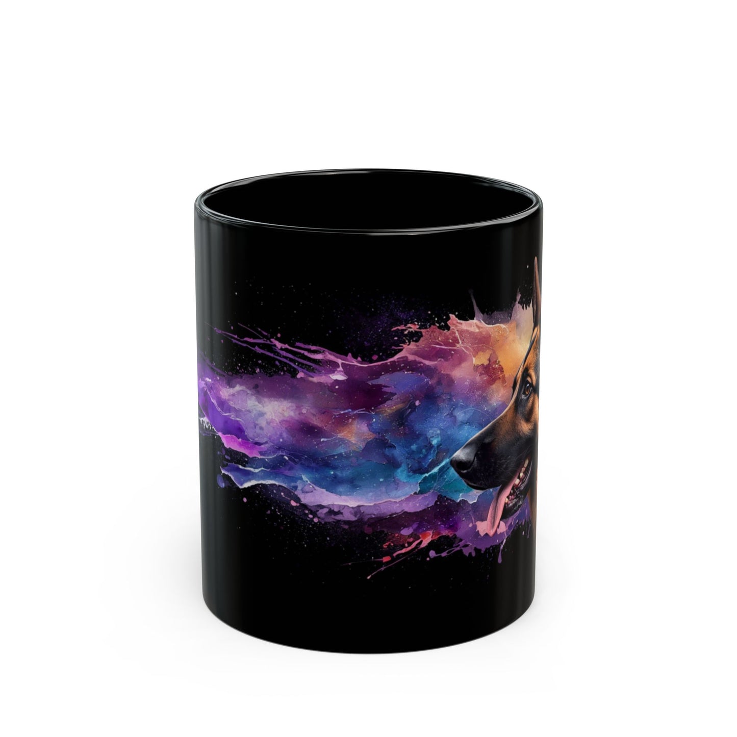 German Shepherd Galaxy Black Mug – Colorful Space Dog Coffee Cup (11oz/15oz)
