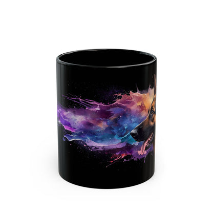 German Shepherd galaxy mug shown in hand