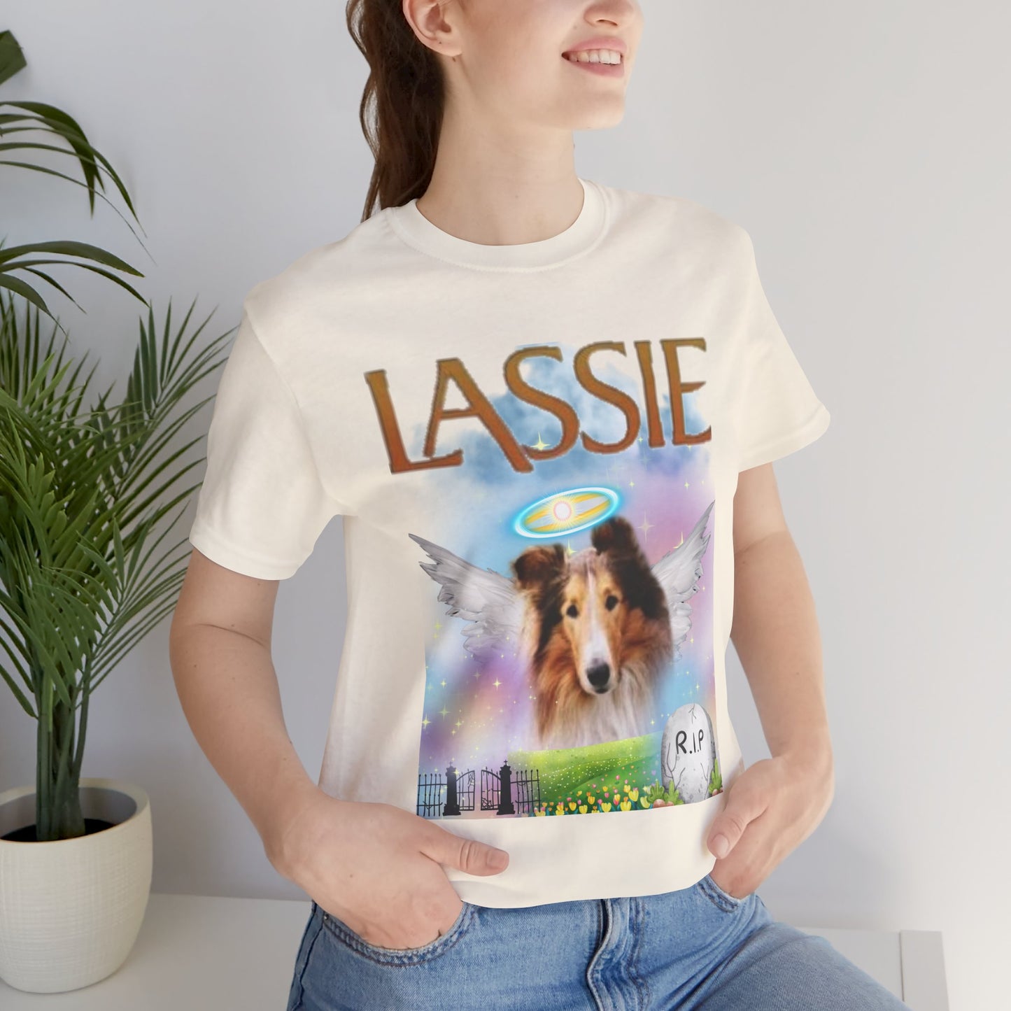 RIP Lassie T-Shirt — Natural — vintage dog tee — SniffWaggleNWalk™