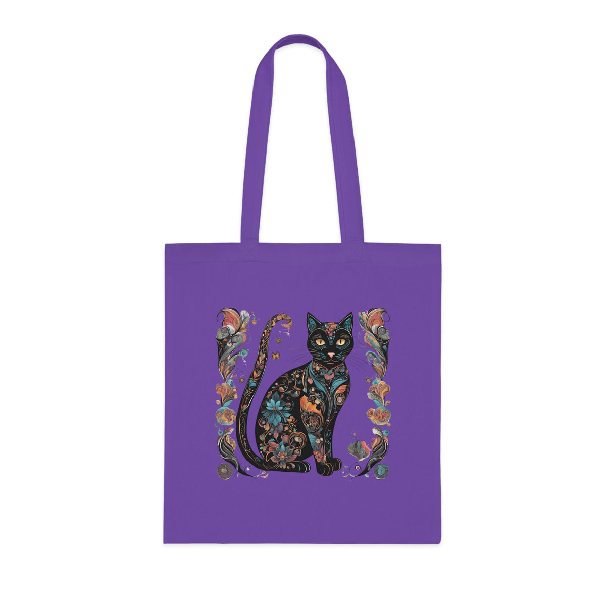 Adorable cat lightweight tote in lime colourway — showing both sides of bag