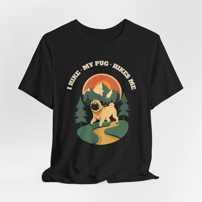 Navy pug hiking t-shirt for outdoor dog lovers