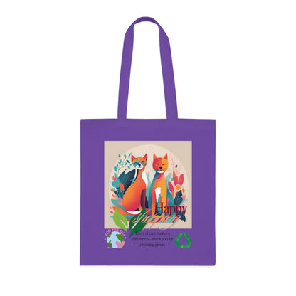 Cotton Tote Bag - Cat Bio-phism Design - 'Happy Shopping' Eco-Friendly Thank You Message-Sniffwaggleandwalk™