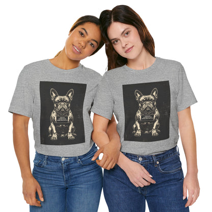 Flat lay of the French Bulldog True Crime Night Shift t-shirt, black