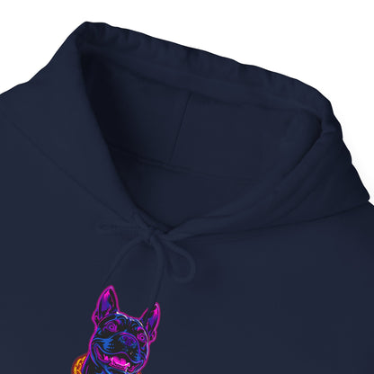 Staffie neon streetwear hoodie detail shot