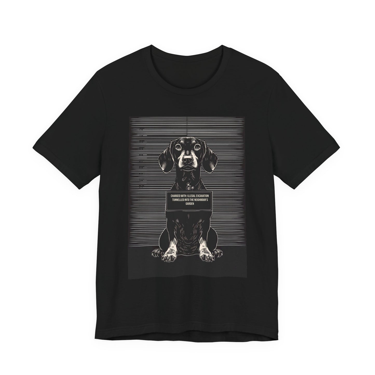 Dachshund True Crime Night Shift t-shirt, black, back view