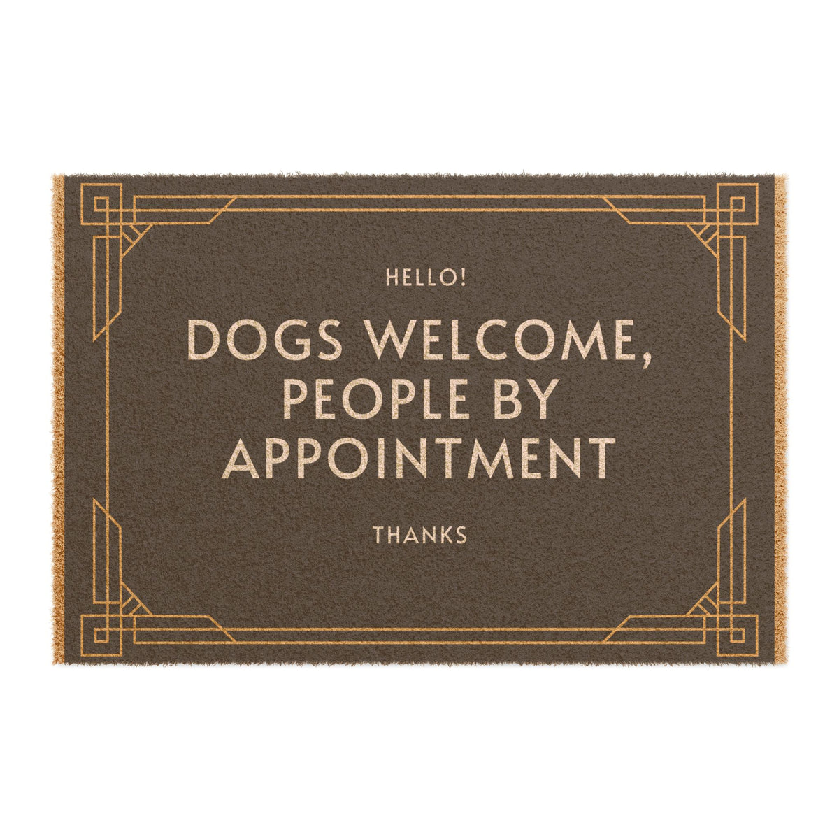 dogs welcome people by appointment eco coir doormat close up