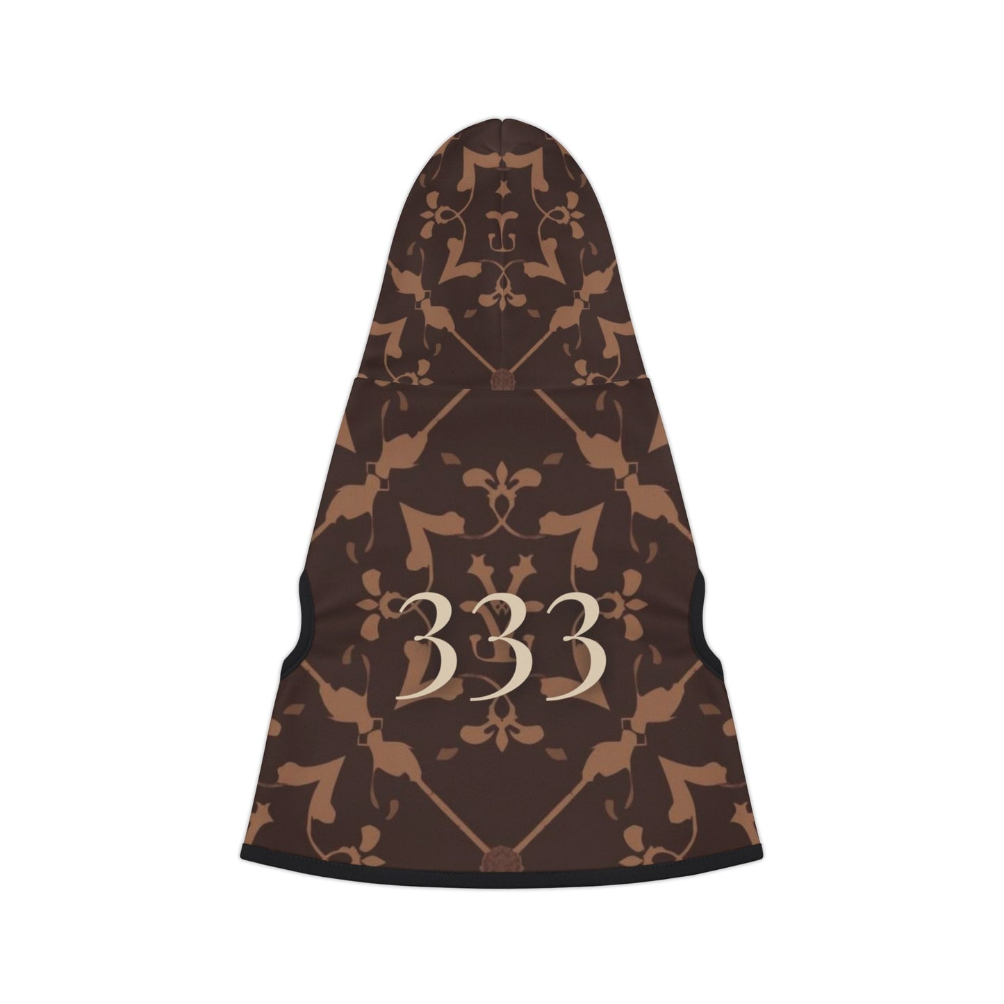 Close-up of 333 angel number design on heirloom dog hoodie