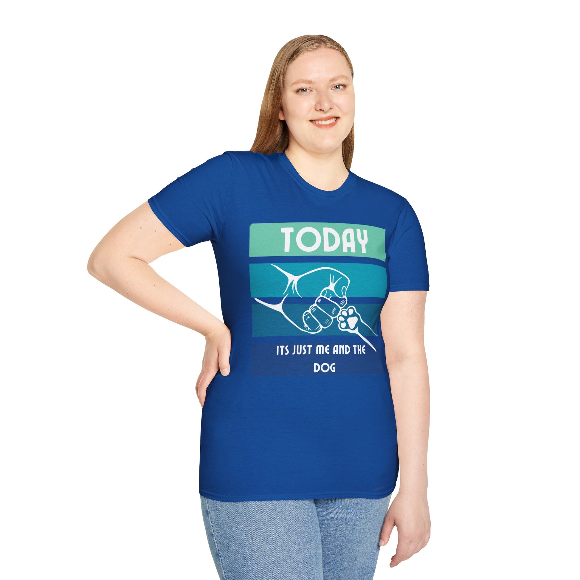 TODAY ITS JUST ME AND THE DOG Unisex Softstyle T-Shirt - Sniff Waggle And Walk