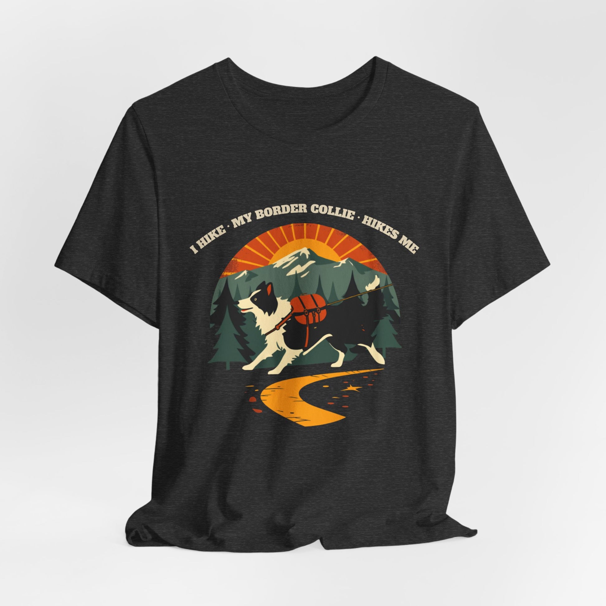 Navy border collie hiking gift t-shirt laid flat