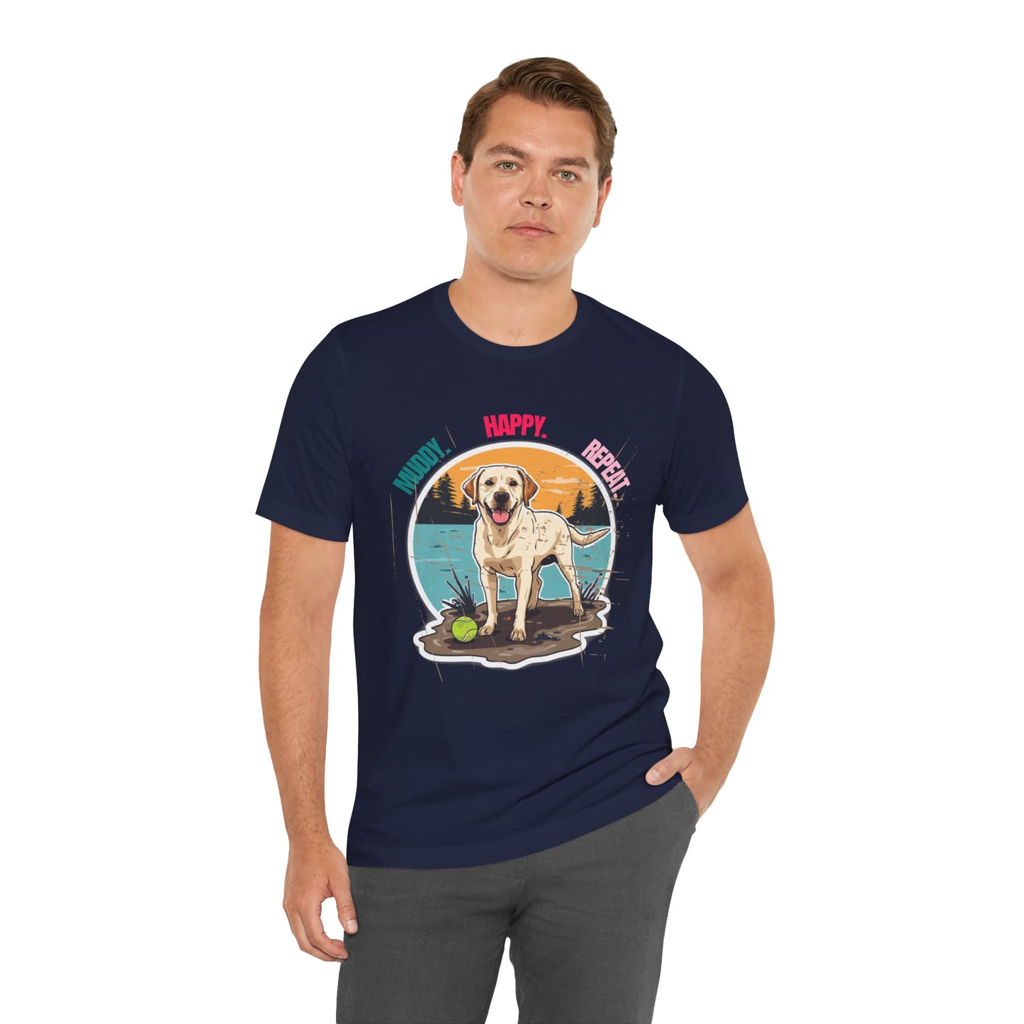 Muddy Happy Repeat T-Shirt — Labrador Dog Graphic Tee